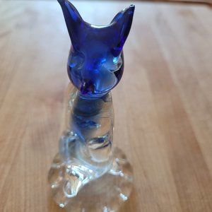 Vintage Formia Murano style blue & clear glass cat figurine
